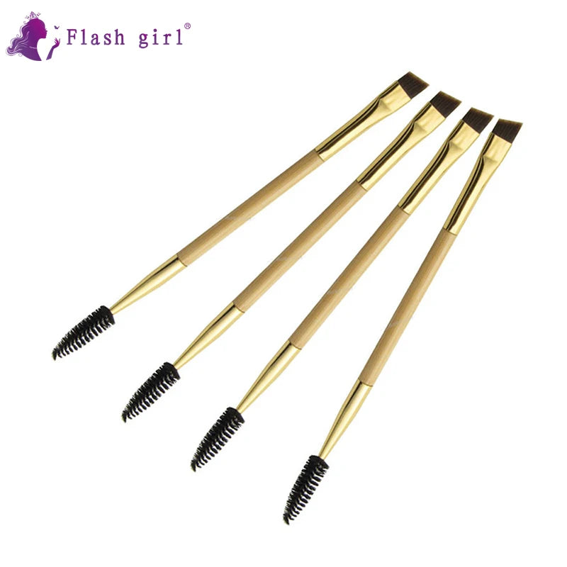 Dual-Ended ECO Bamboo Handle Eyebrow Comb Brush 1 Pcs Portable Mascara Brushes Durable Wear-Resistant Nylon Plastic for Eyelash MegaBDM