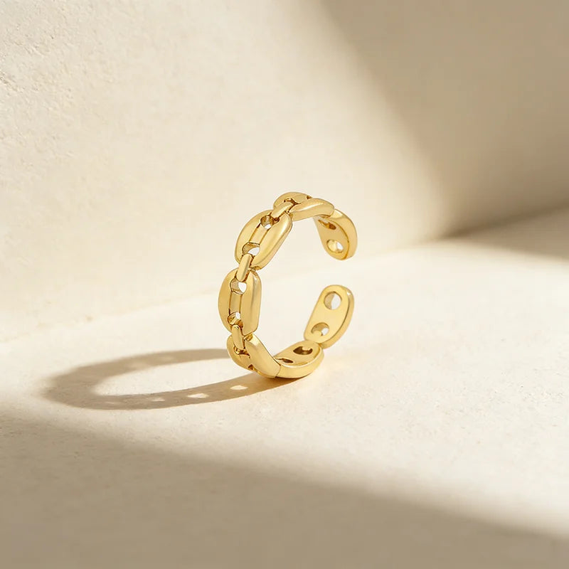 QIKU Minimalist Gold Color Adjustable Opening Women Rings Copper Zircon Jewelry Accessories Fashion Gift Wholesale Dropshipping