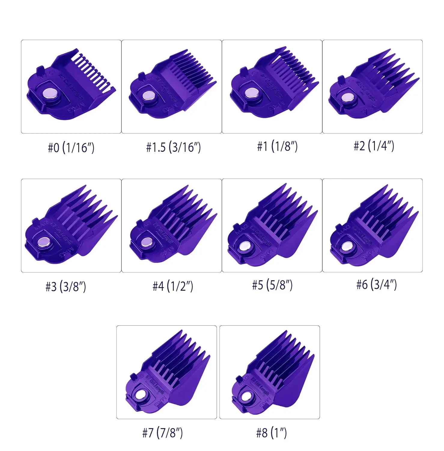10 pack Magnetic Clipper Guards Guide Combs for most Andis Master family & PM family, MLC，MBA, MC-2，ML，PM family，PM-1，PM-4，PM-5