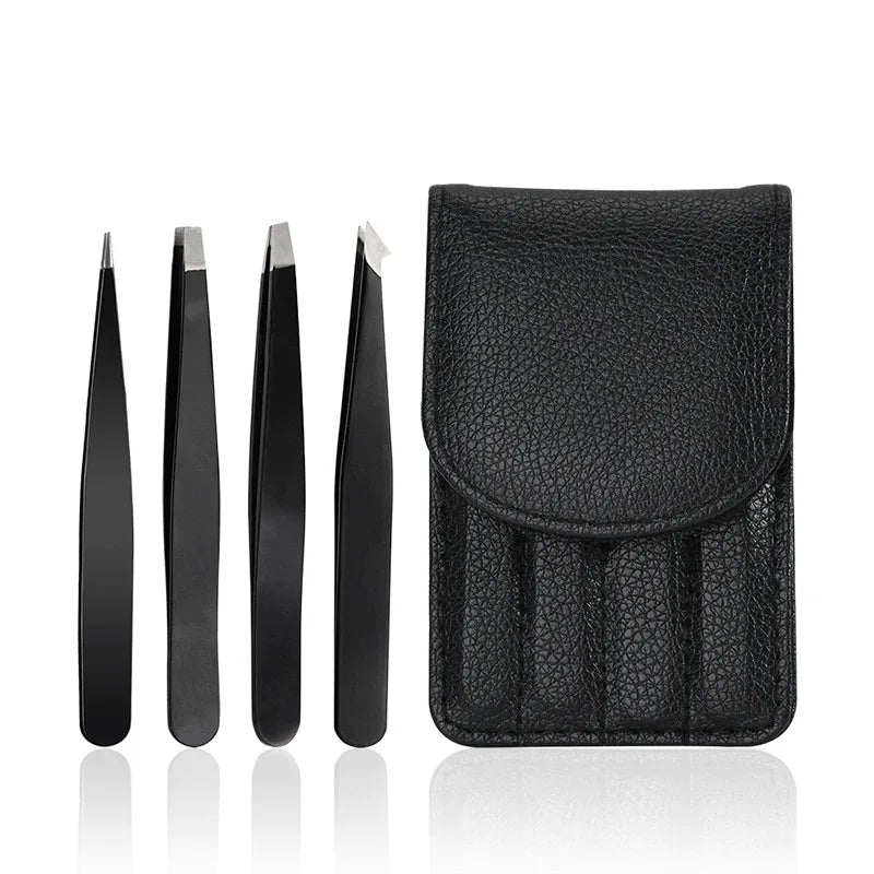 Custom Logo Beauty Stainless Steel Eyelash Lash Tweezers Set with Pointed Tip Gold OEM Tools Case Private Label Volume Extension