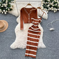 2025 Women's Casual Sets Top And Floral Printed Slim Knitted Knitted Dress Set Clothing Wholesale