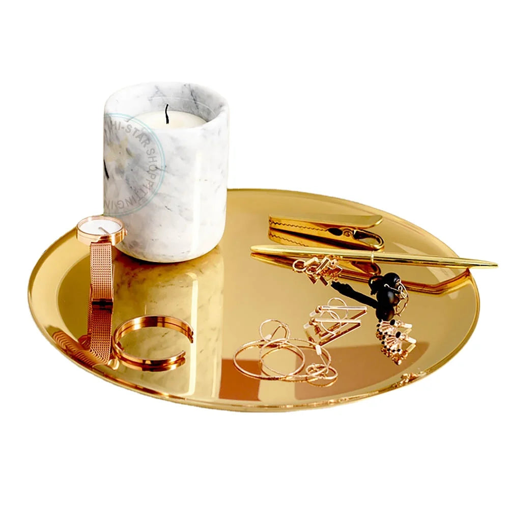 28 cm Eco-Friendly Luxury Modern Stainless Steel Golden Decorative Jewelry Tray for Store Display