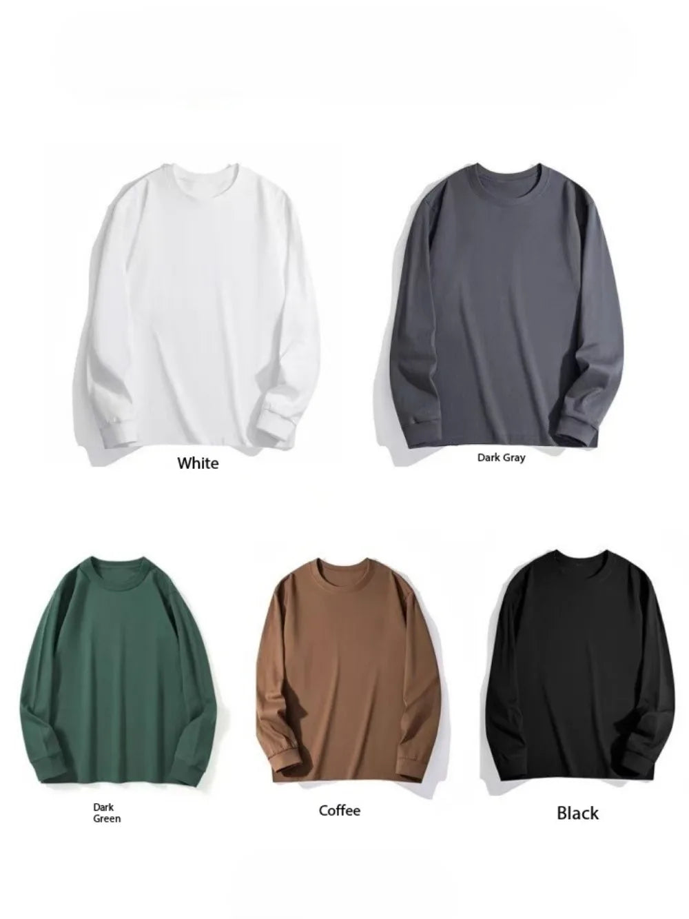 OEM Custom Logo Embroidery T Shirt 200g Mens Long Sleeve Solid Color Crew Neck Unisex Base Layer Spring Autumn Plus Size TShirt