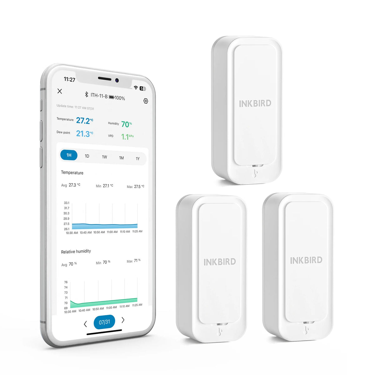 INKBIRD ITH-11-B Bluetooth Hygrometer Thermometer Digital Temperature and Humidity Sensor Indoor Bluetooth Plastic 3 Packs MegaBDM