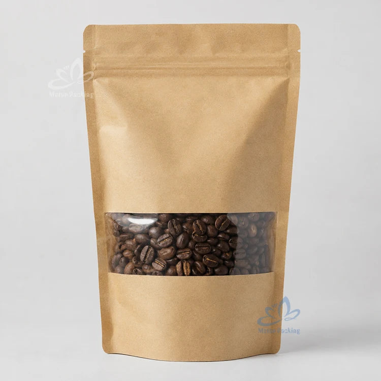 Wholesale Custom Kraft Paper Stand up Bag Resealable Food Packaging Pouch Clear Window for Retail Buyers MegaBDM