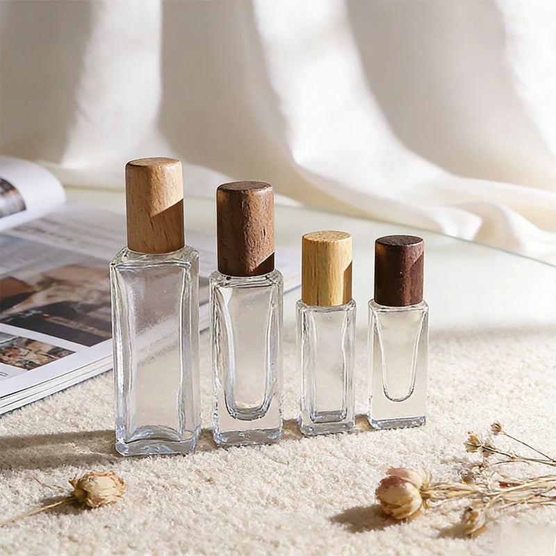 Think Wall 3ml 5ml 10ml 15ml Square Glass Roller on Bottle with Wooden Lid for Essential Oils&Skin Care MegaBDM