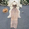 2025 Summer Fairycore Tunic Slim Casual Maxi Dress for Women Empire Printed Mesh Dress