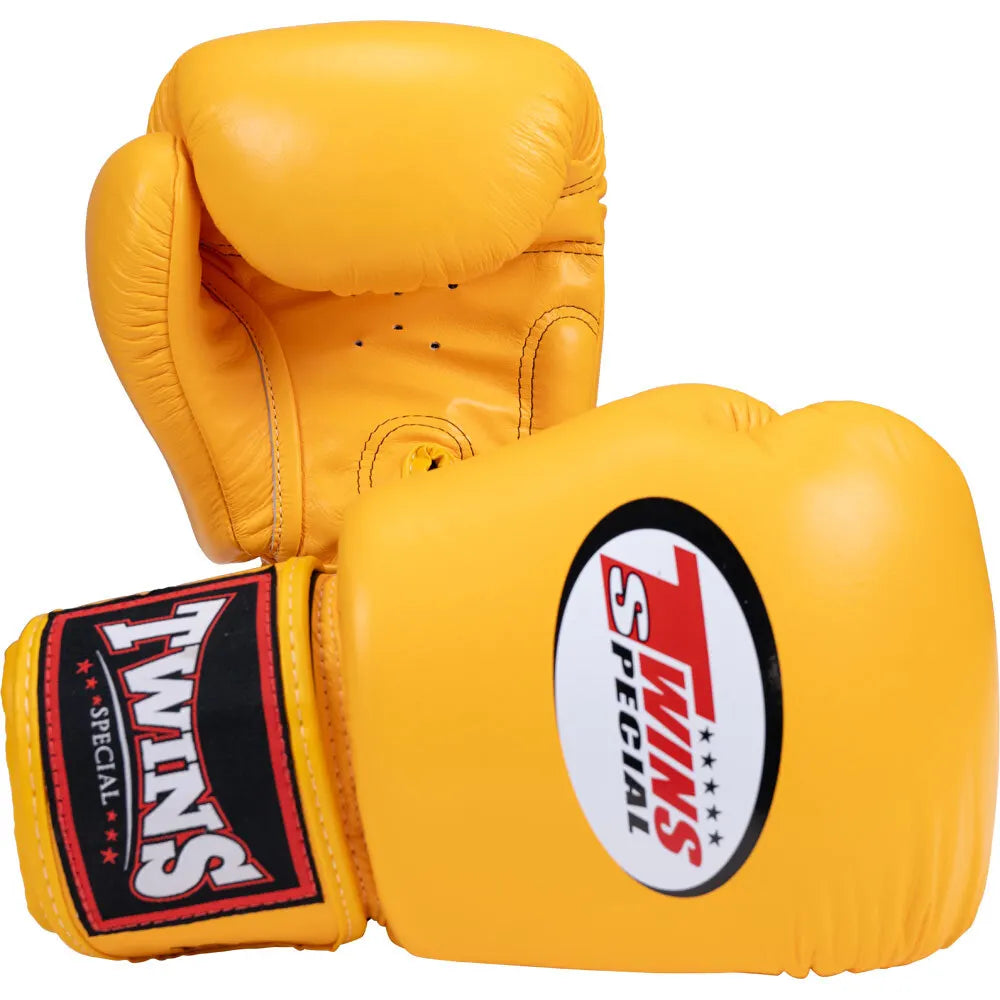 Twins Muay Thai Hand made Genuine Cowhide Leather Kick Boxing Gloves Custom Logo Sparring Boxing Gloves - Yellow