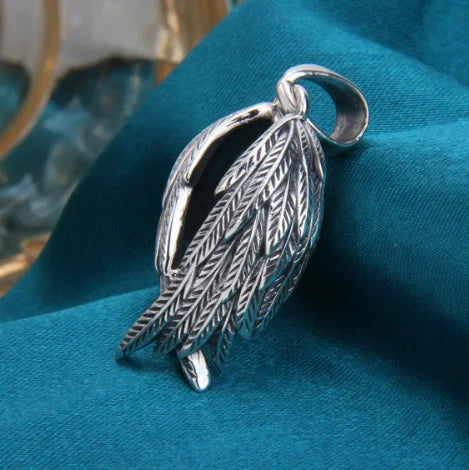 Vintage Luxury Pure Silver Angel Wing Necklace Pendant Jewelry Making Birthday Present Gift Sweater Chain