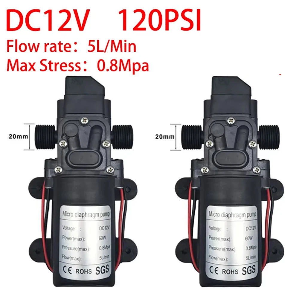 12V 60W 5L/Min High Pressure Diaphragm Pump 1/2 Inch Mini Electric Self-Priming Pumps for Car Washing Spraying Pesticides MegaBDM