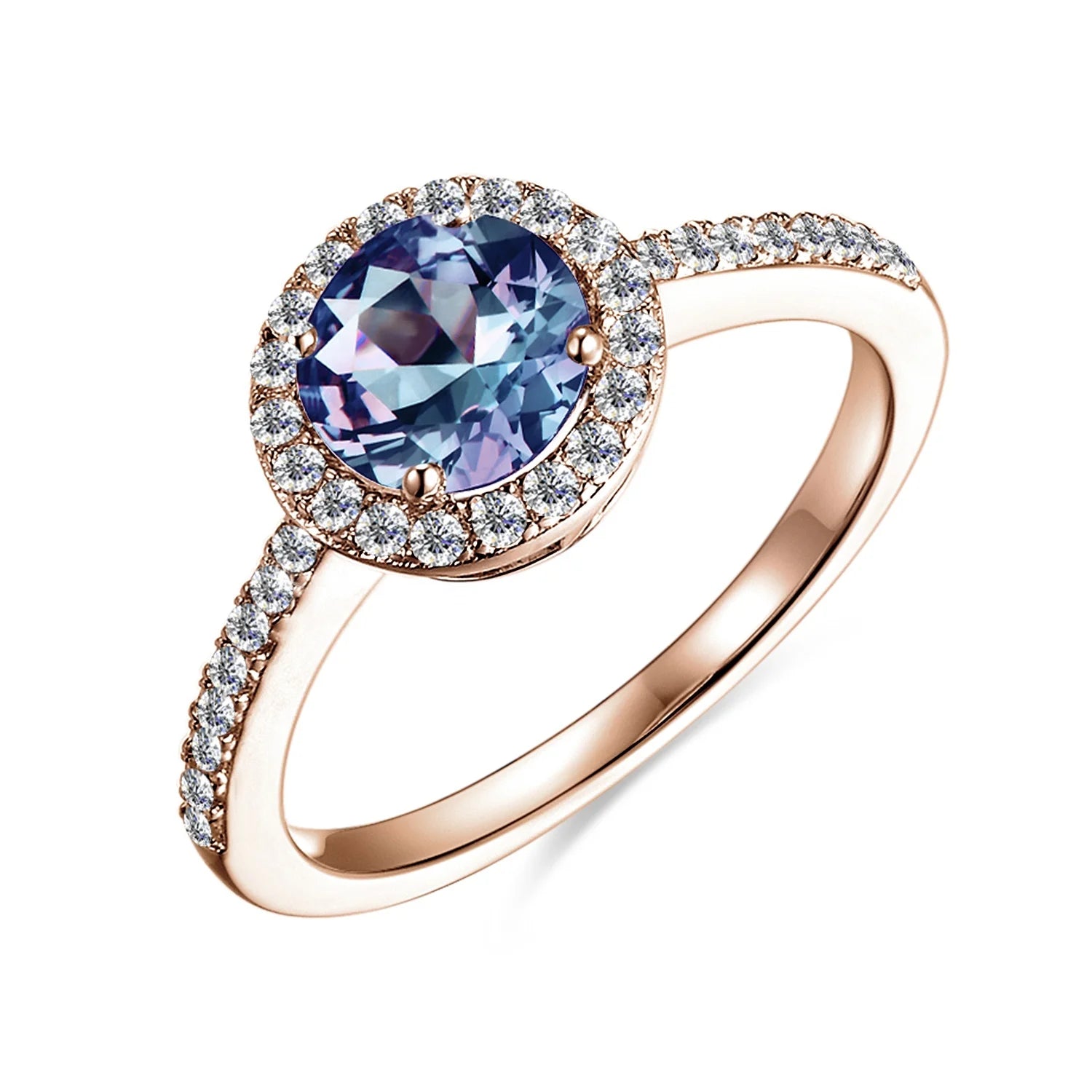 New Color Change Alexandrite Gemstone Sterling Silver Luxury Design Inspired Halo Engagement Ring Destiny Jewellery