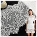YX1360 Minimum Order of 1 Piece 35CM*300CM White Polyester Mesh Eyelash Lace Fabric for Middle Eastern Wedding Dress Trim