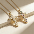 QIKU Trendy Irregular Colorful Crystal Cross Pendant Necklace Gold Plated Copper Geometric Choker Jewelry Customized Wholesale