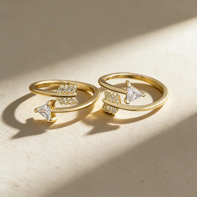 QIKU Arrow Shape White/Colorful Rhinestone Opening Adjustable Rings Women Copper Zircon Jewelry Accessory Unisex Gift Wholesale