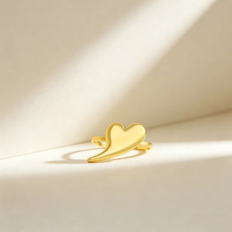 QIKU Fashion Heart Shape Gold Plated Copper Double Rings Opening Adjustable Women Jewelry Accessory Gift Wholesale Dropshipping