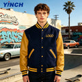 LAYENNE High Quality Varsity Letterman Baseball Bomber Retro Vintage Jacket Fashion Gold Leather Sleeves Varsity Jacket for Men