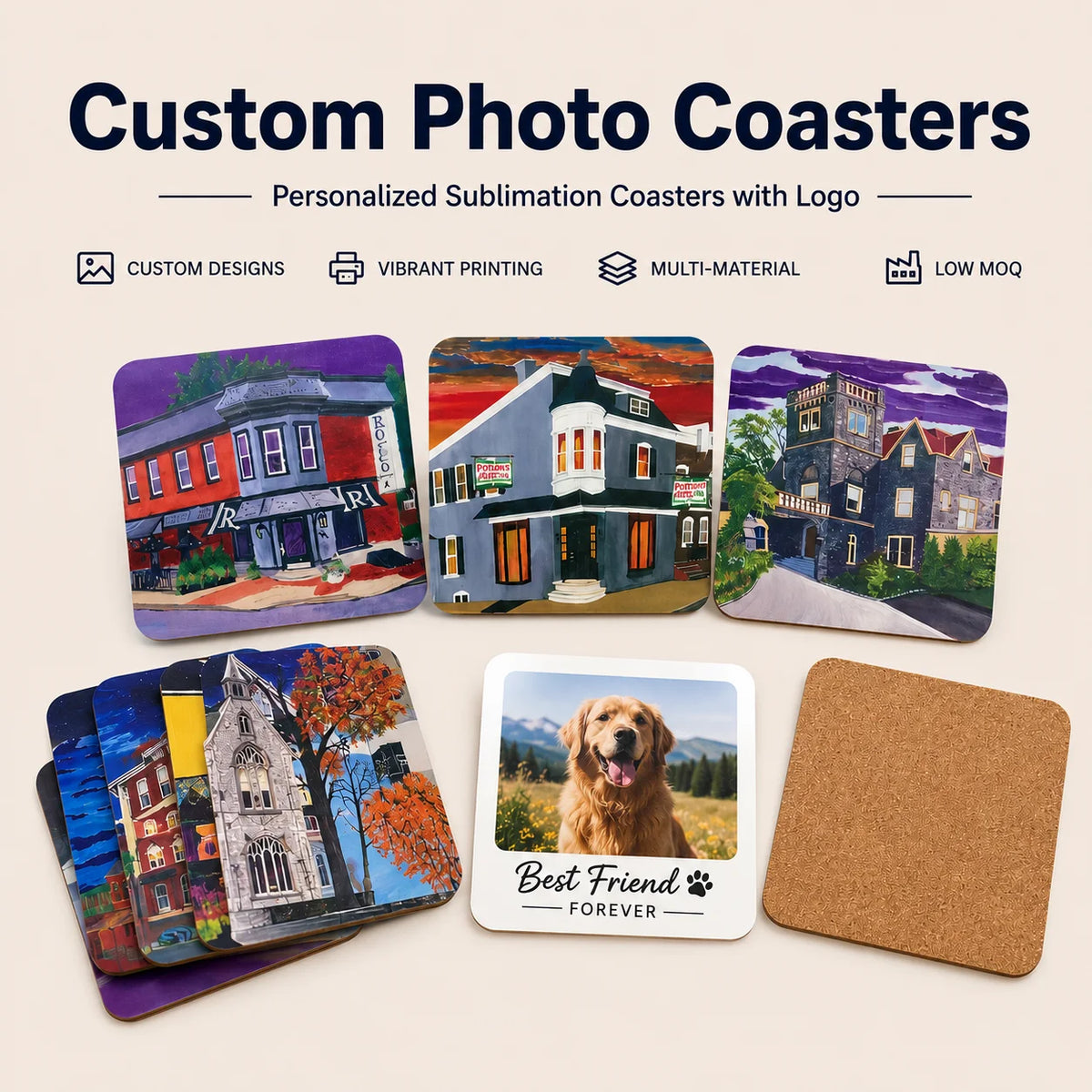Custom Photo Coasters Personalized Sublimation Ceramic Eco-Friendly White Logo Wholesale OEM Factory Low MOQ Certified Novelty MegaBDM