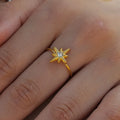 Waterproof 18K Gold-plated Stainless Steel Fashion Jewelry White Zirconia Octagram Rings for Women