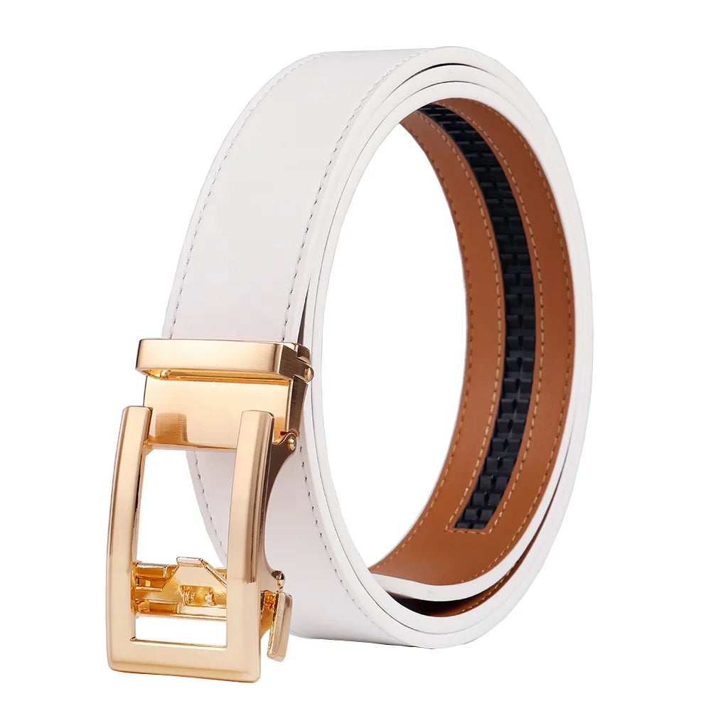 Wholesale Adjustable Sliding Buckle No Holes Ratchet Belt Cowhide Leather Golf Belt for Men