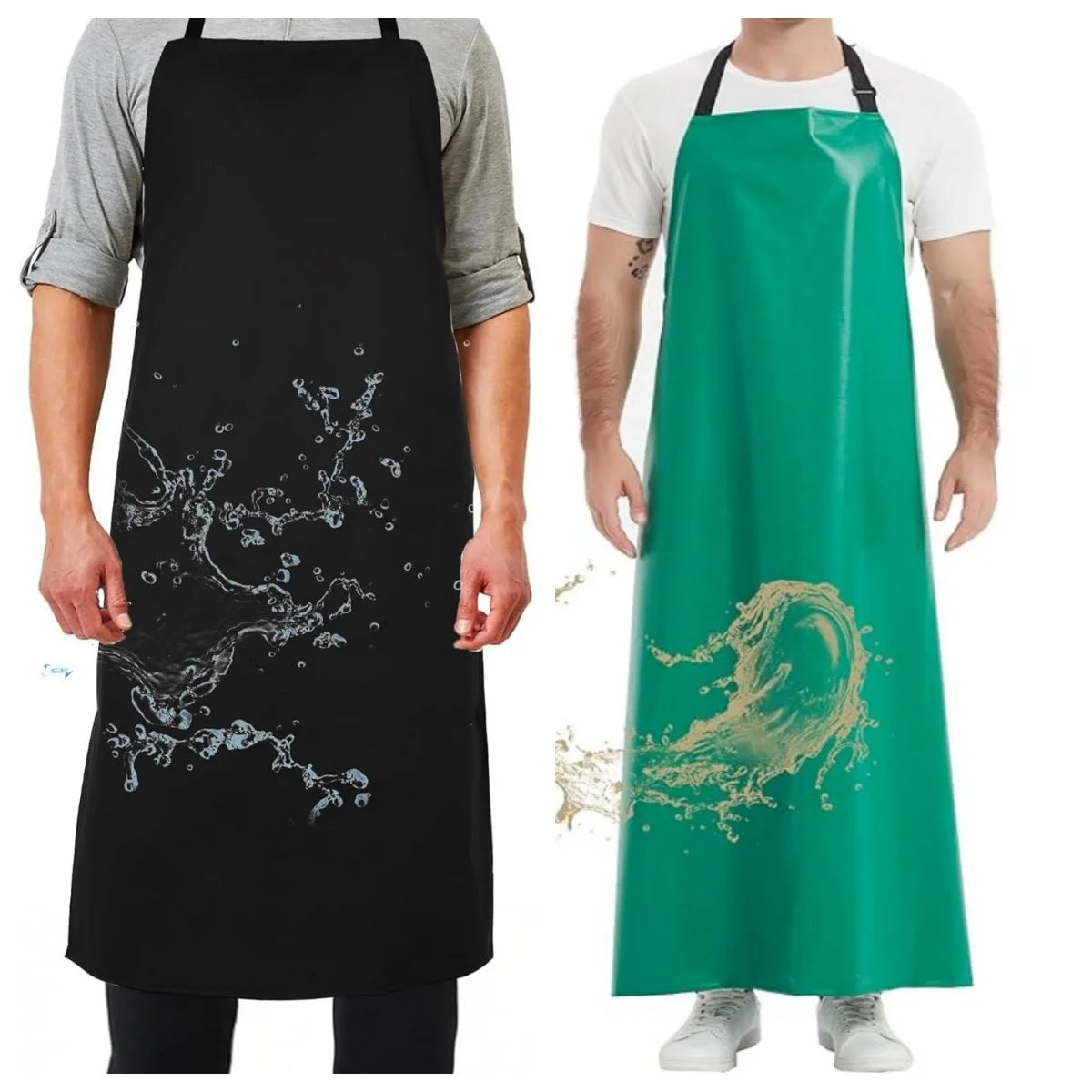 Waterproof PVC Black Heavy Duty 41.3 Inch Chemical Resistant Eco-Friendly Adjustable Bib Chef Apron for Kitchen Dish Washing