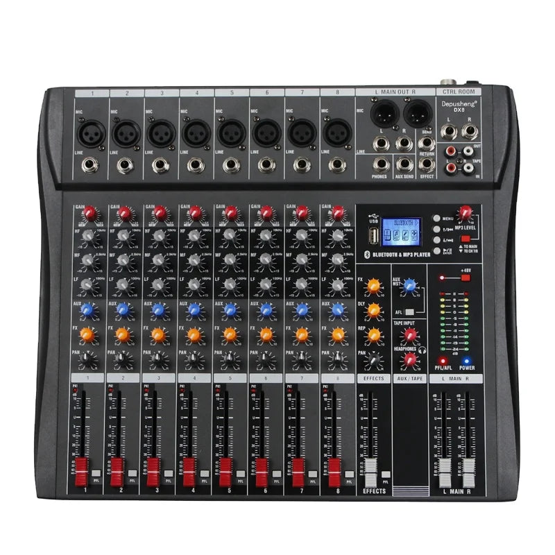 Depusheng DX8 Professional Performance 8 Channel Mixing Console Karaoke USB Live Interface DJ Audio Mixer