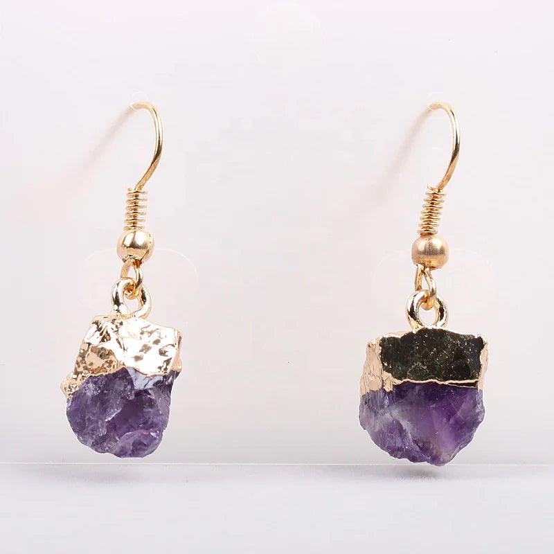 Natural Irregular Stone Hook Drop Dangle Earrings Personalized Nature Handmade Earrings