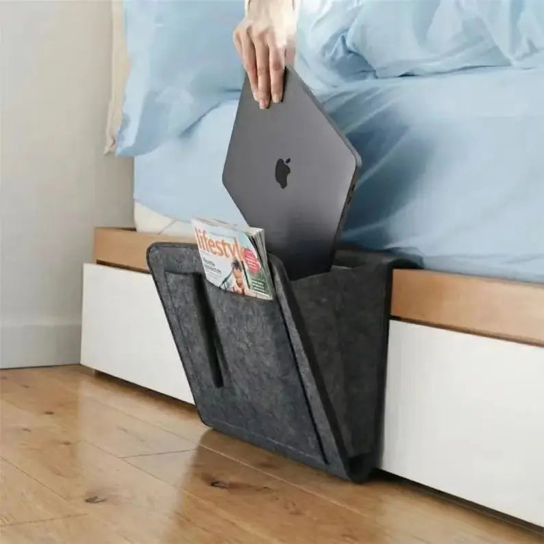 Customize Logo Reusable and Sturdy Felt Bedside Caddy Hanging Organizer for Remote & iPad Dorm Room Bed Pocket MegaBDM