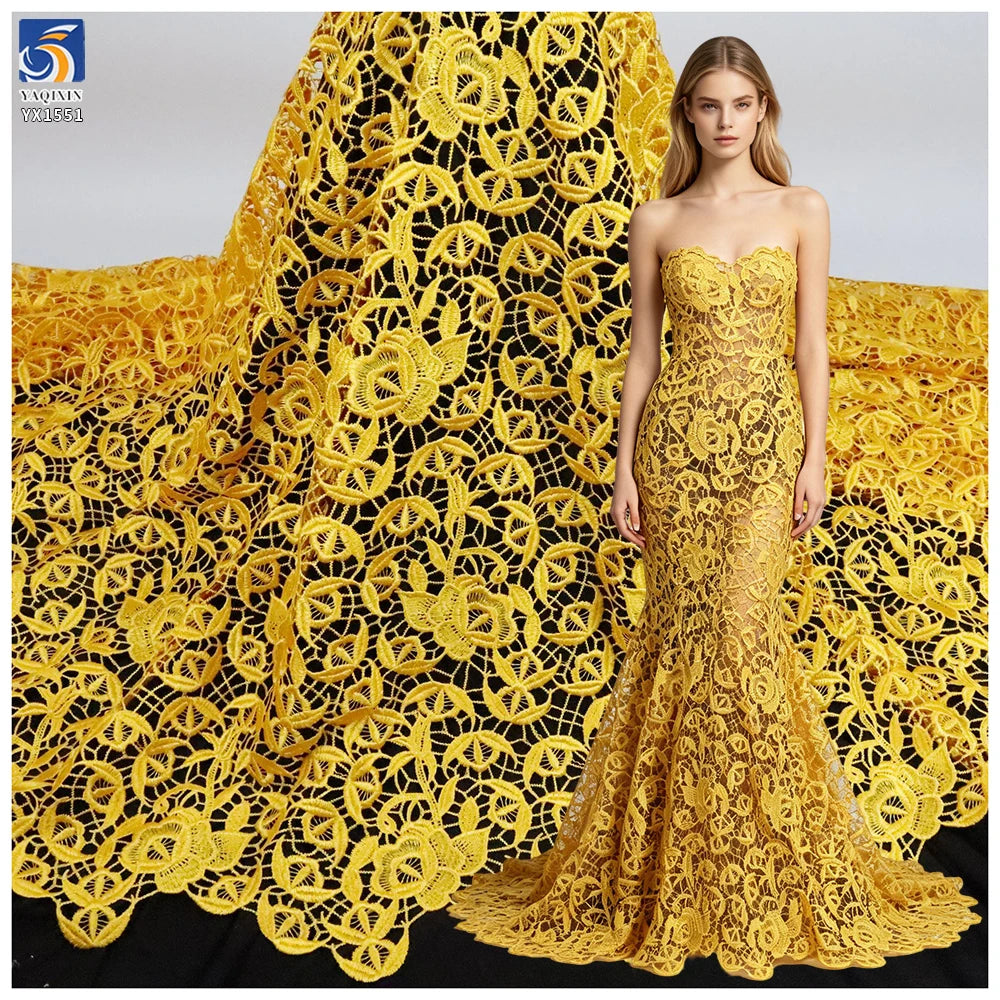 YX1551 Rose Floral Water Soluble Embroidery Lace Fabric 150GSM for Women's Dresses and Evening Gowns MegaBDM