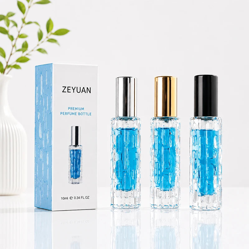 Wholesale 10ml Round Cylinder Glass Perfume Bottle Embossed Texture Fragrance Bottle Fine Mist Spray Packaging Box MegaBDM
