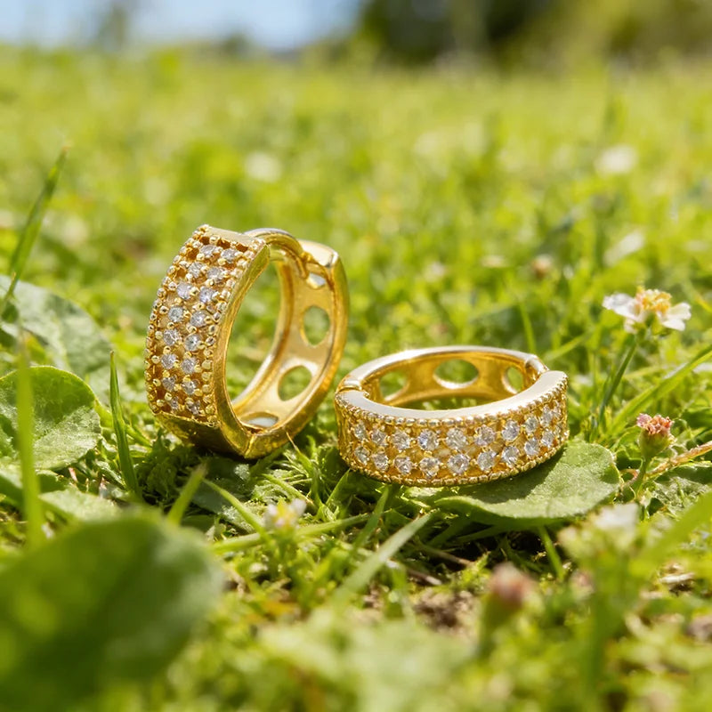 QIKU Wholesale Boho Classic Hoop Geometric Hoop Cubic Zirconia Gold Wedding Earrings for Women and Girls