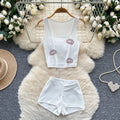 Summer Women's Y2K Sport Sets Square Collar Sleeveless Top And High Waist Slim Shorts Set Jogging Suits Wholesale
