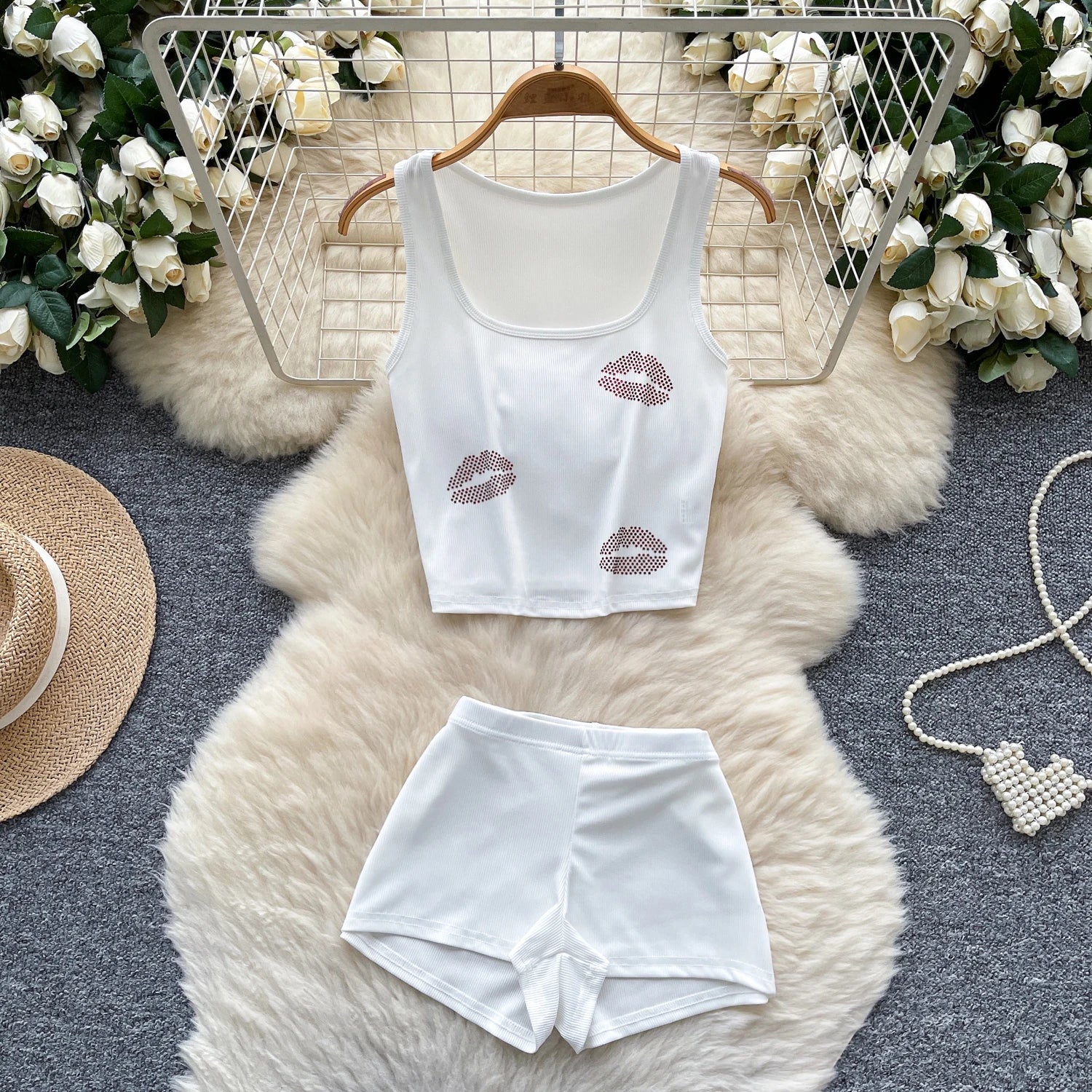 Summer Women's Y2K Sport Sets Square Collar Sleeveless Top And High Waist Slim Shorts Set Jogging Suits Wholesale