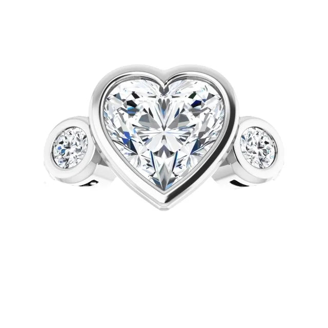 Jordyn 2 Carat Heart-Shaped Lab-Grown Diamond Engagement Ring Three-Stone Bezel-Set Style IGI Certified 14K Gold Plated Women's
