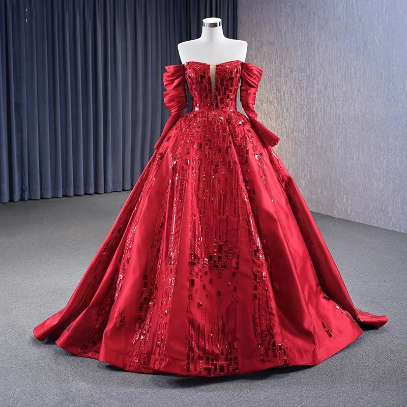 Jancember 231061 Modest Bling Red High Quality Sequins Plus Size Evening Dress