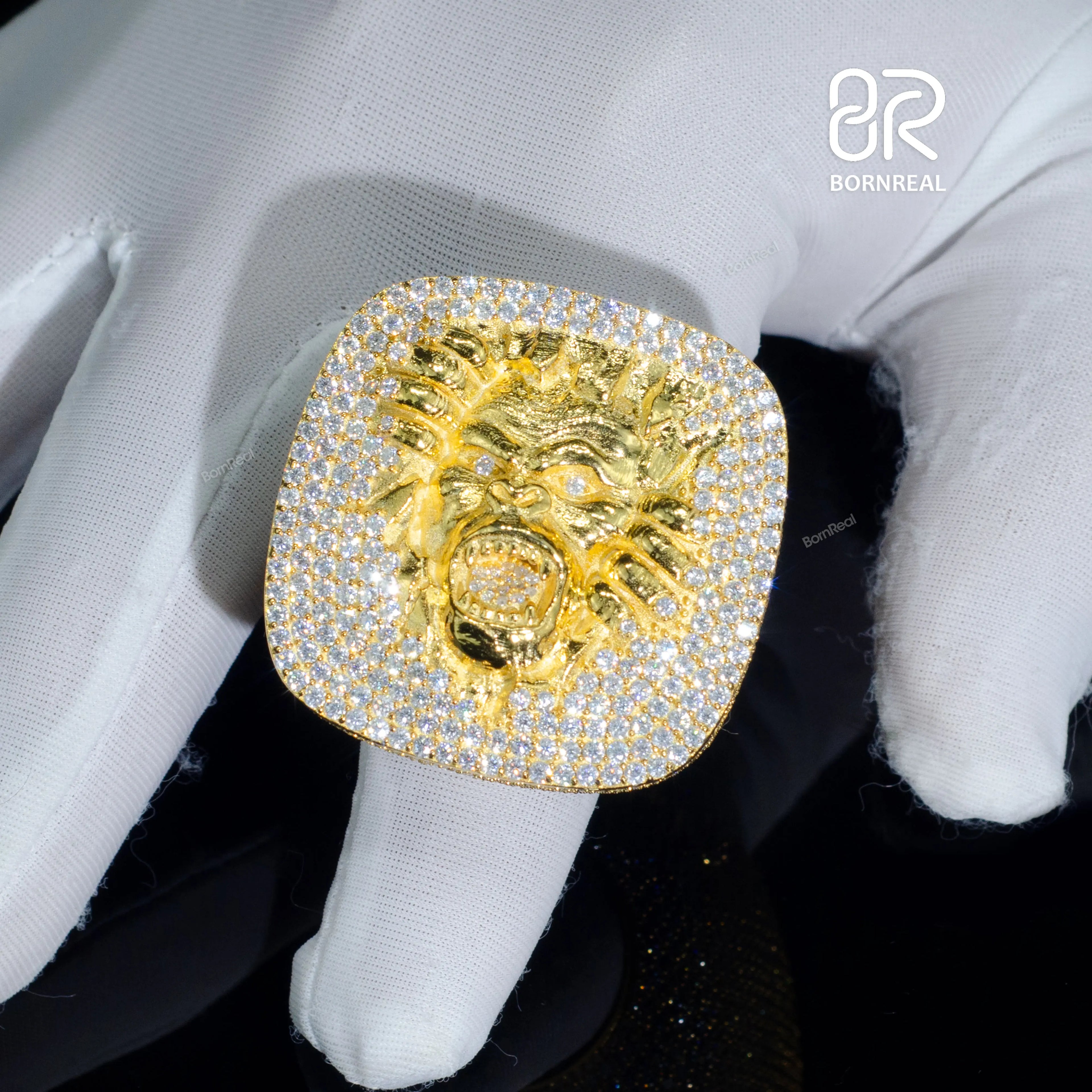 Wholesale Vvs Moissanite Ring Hip Hop Style Round Brilliant Cut Iced Out 925 Silver Gemstone Ring Fine Jewelry