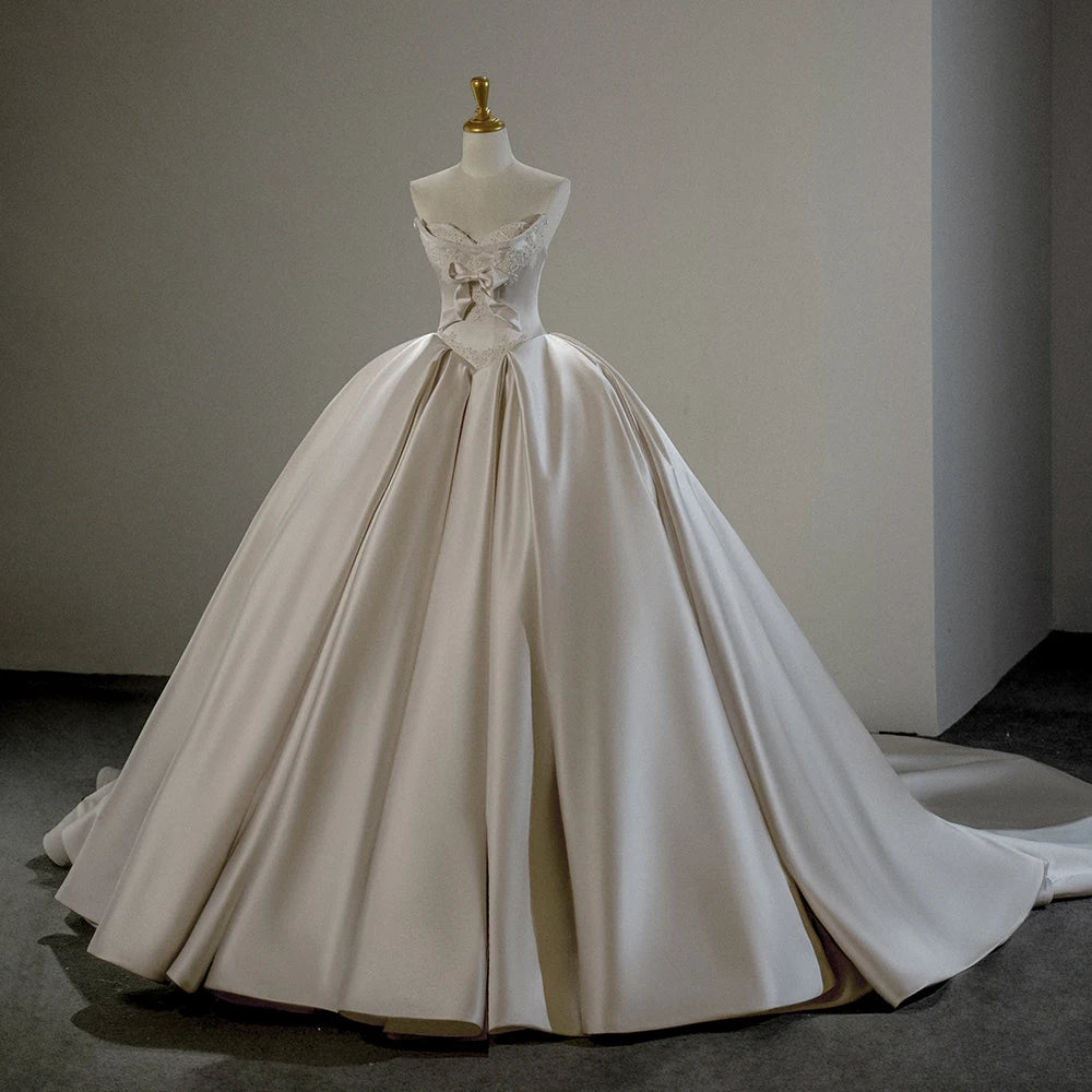 Jancember SFY184 Royal Bow Satin Court Women's Wedding Dresses With Train MegaBDM