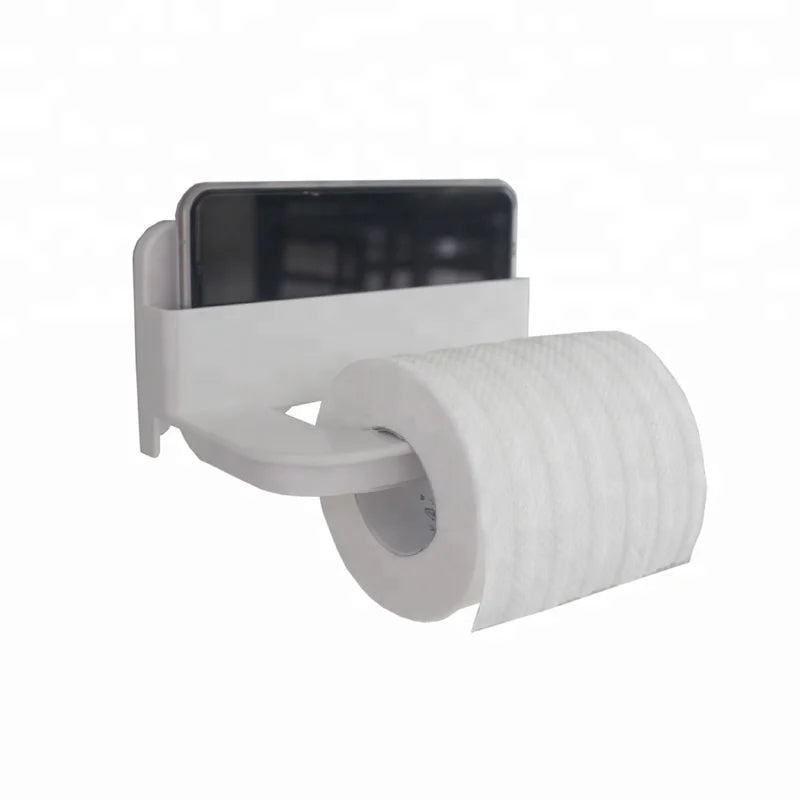 ABS Plastic Classic Wall-Mounted Adjustable Tissue Roll Holder Phone Shelf Self-Adhesive for Bathroom Cleaning Tools Storage