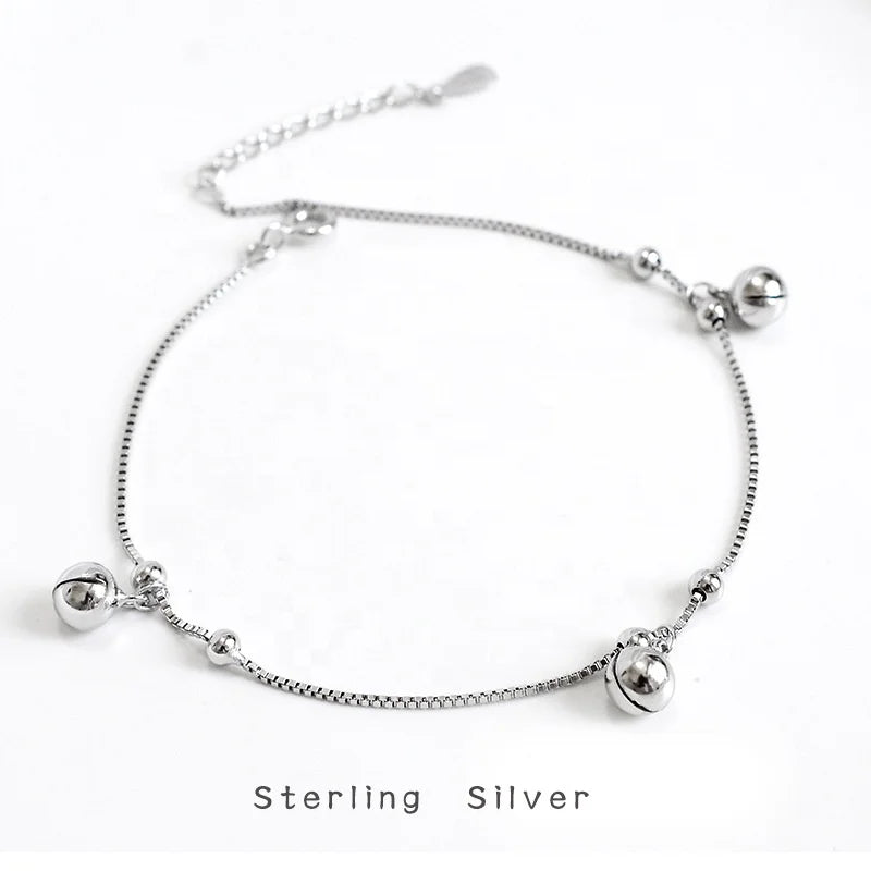 GP Satellite Anklet Sterling Silver Platinum Plated Beaded Ankets Bell Pendants Link Chains Permanent Jewelry Chains Wholesale