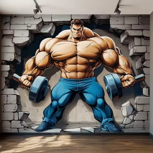 Custom Modern Muscle Man Dumbbell 3d Wallpaper Fitness Murals Gym Wall Decoration