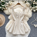 2025 Summer Y2K Tunic Slim Bandage Casual Mini Dress for Women Empire Polka Dot Lace Dress