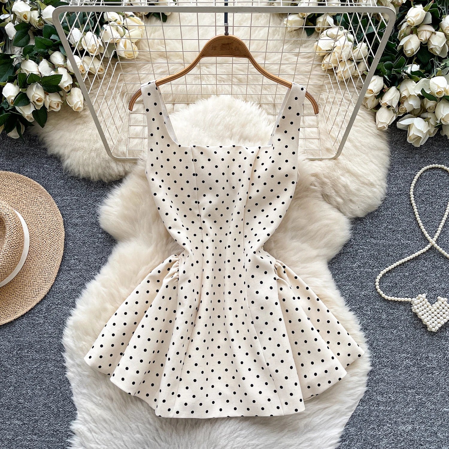 2025 Summer Y2K Tunic Slim Bandage Casual Mini Dress for Women Empire Polka Dot Lace Dress