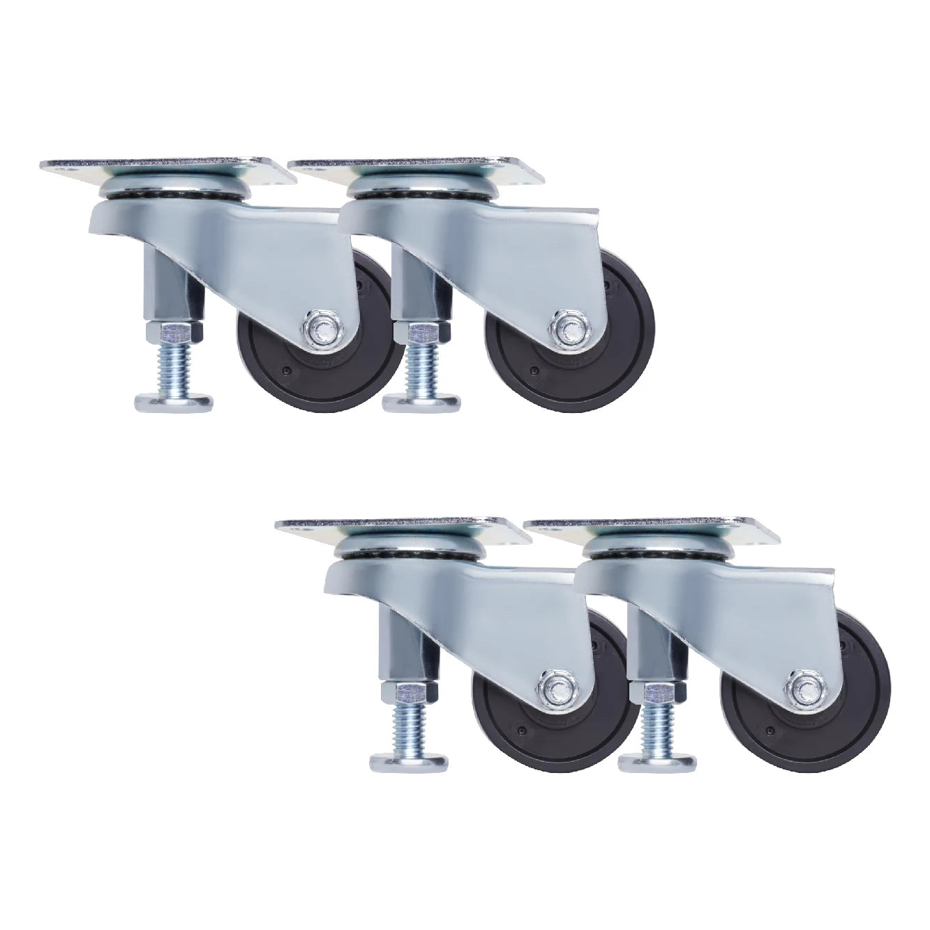 4-Pack 2.5 Inch PP Rigid Swivel Adjustable Light Duty Caster Wheel 120kg Load Capacity Zinc-Coated Roller Bearing for Workshop