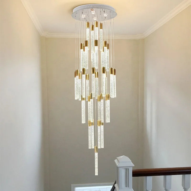 Modern Simple Luxury Crystal Lamp Long Duplex Villa  Hall Chandelier for Apartment Staircase Pendant Lights