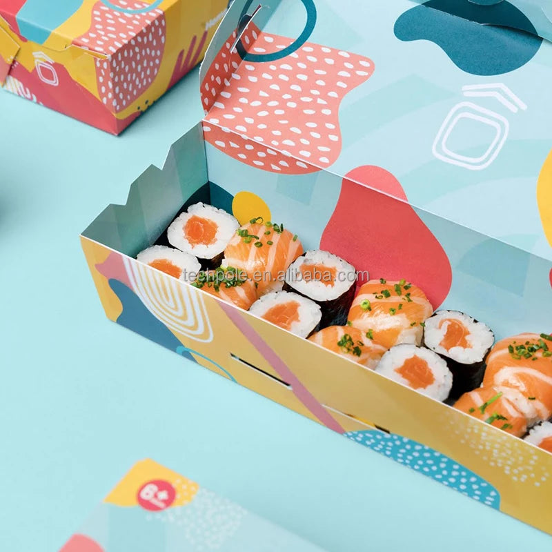 Wholesale Eco-Friendly Custom Food Packaging Sushi Togo Box Cake Bakery Crepe Chopsticks Catering Door Picnic Paper Box Folder