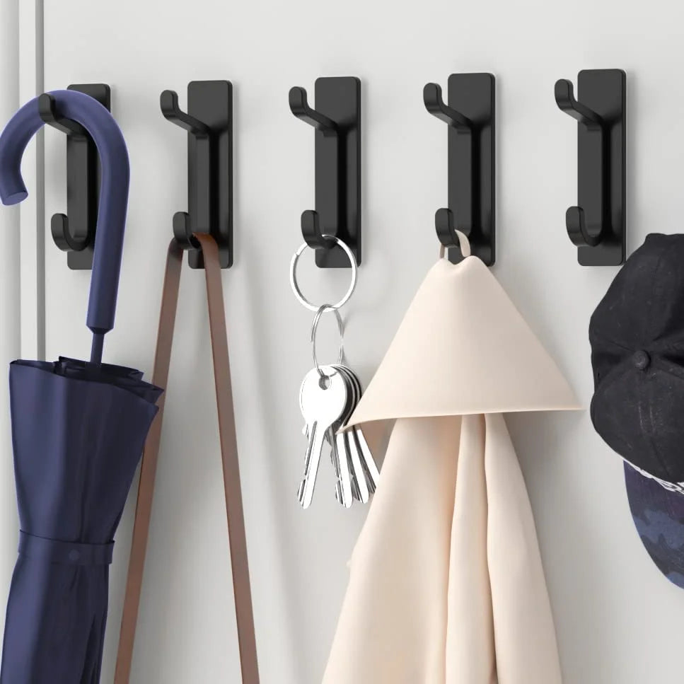 5pcs Self-Adhesive Metal Hook Wall Mounted Towel Clothes Hanger Robe Hook for Bathroom Kitchen Storage Organisation