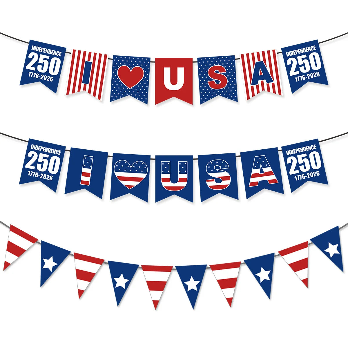 USA 250th Anniversary Independence Day Decorations Wholesale Patriotic Bunting Flag Banner Garland Swag July 4th Celebrations MegaBDM