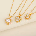 QIKU Gold Heart Pendant Necklace Cubic Zirconia Dainty Simple Locket Vintage Necklace for Women Couples Girlfriend Jewelry