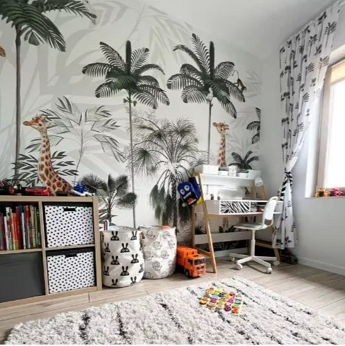 Environmental Non-toxic Wall Cloth Children's Room Wallpaper Elegant Giraffe Jungle Wall Mural