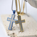 Men's 316 Stainless Steel Jewelry Chain Religious Large Two Toned Necklace Christian PVD 18K Gold Plated Cross Pendant Necklace