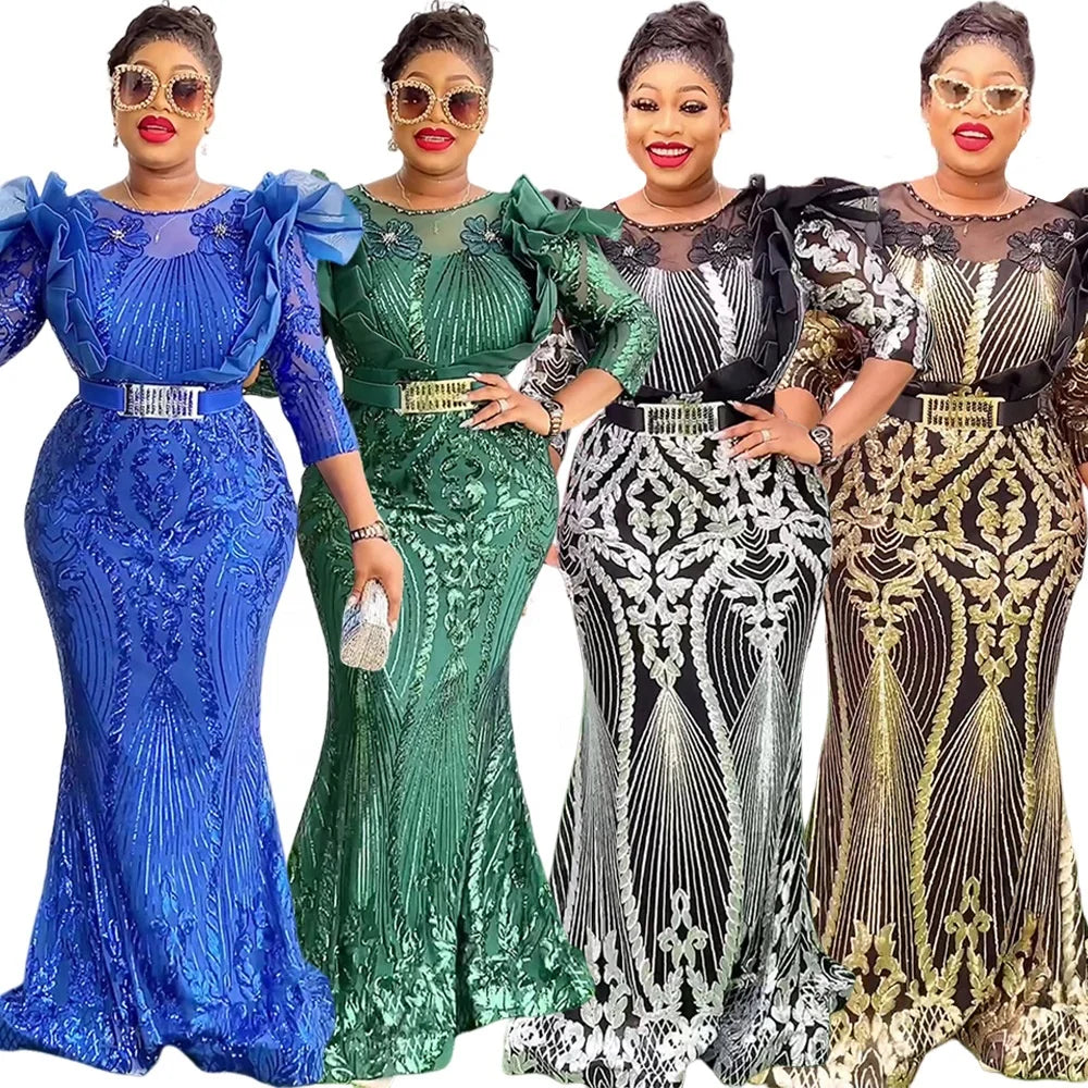 New Fashion Elegant Luxury Banquet Dress Super Sequin High Quality Floral Beaded Evening Party Dresses for Women K0756